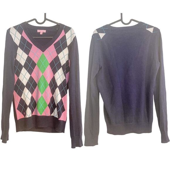 Lilly Pulitzer Argyle Plaid V Neck Sweater - Picture 4 of 9